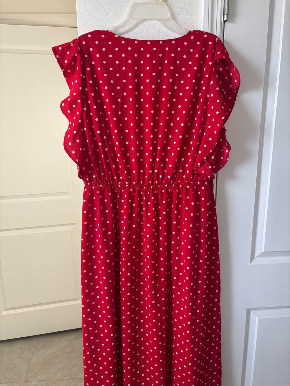 City Chic Red White Polka Dot High-Low Wrap Dress - Picture 5 of 6
